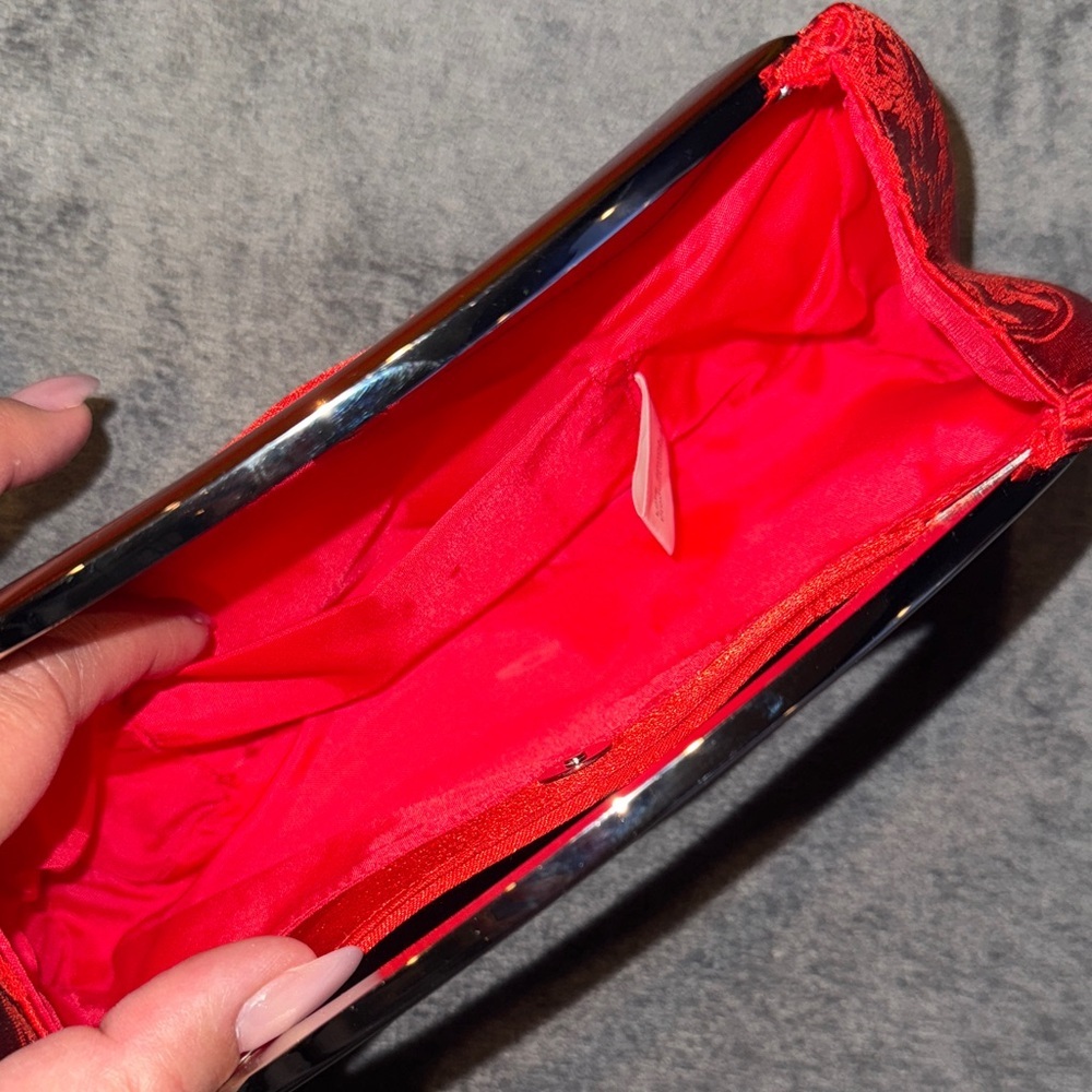 Elegant Red Asian Inspired Clutch with Silver Handle - Picture 8 of 16